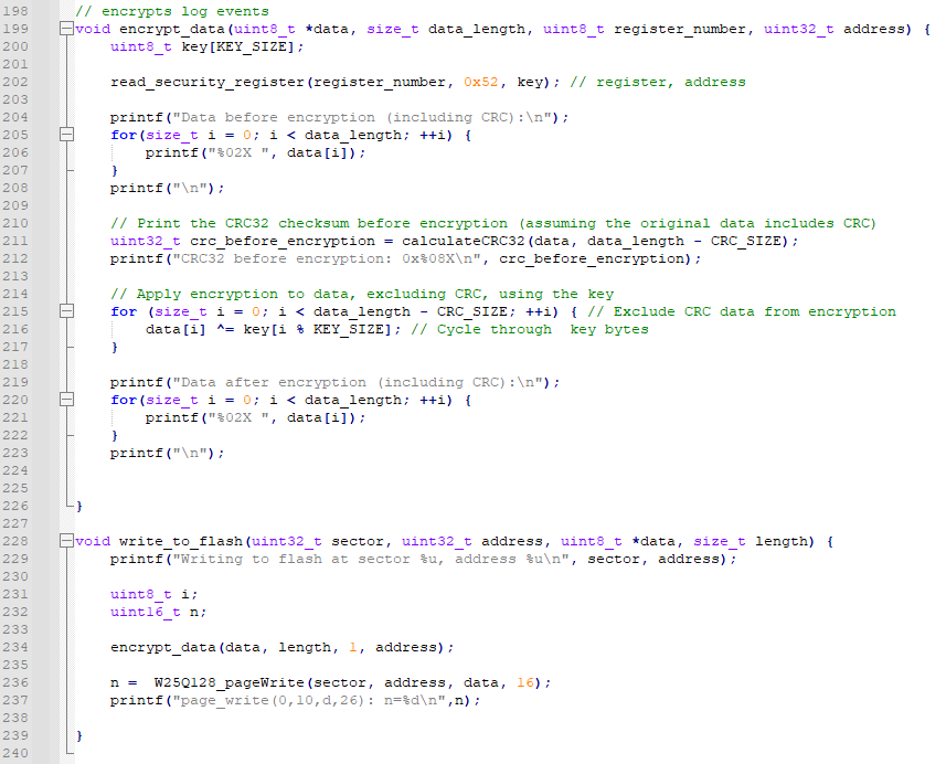 encrypt_data and write_to_flash Functions